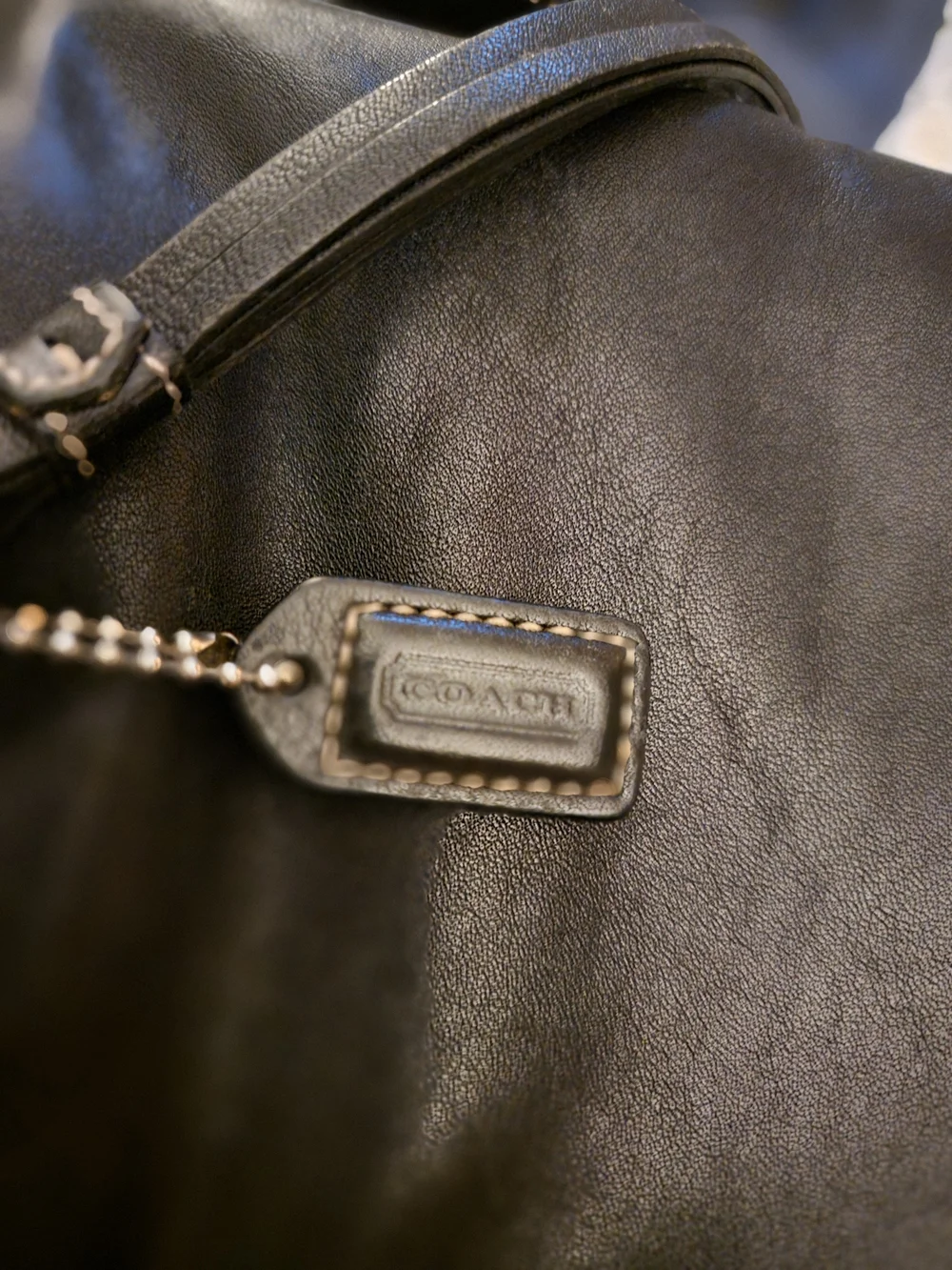 Vintage Coach Black Leather Shoulder Bag with Tassel Charm
